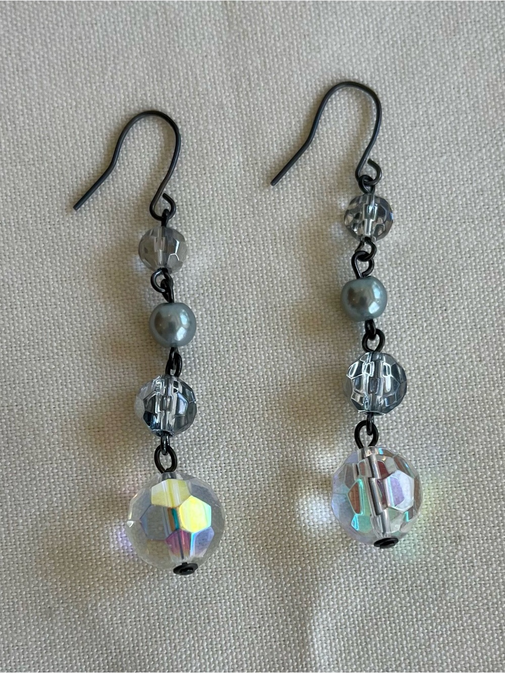 Delicate Crystal Drop Earrings in Silver-Gray